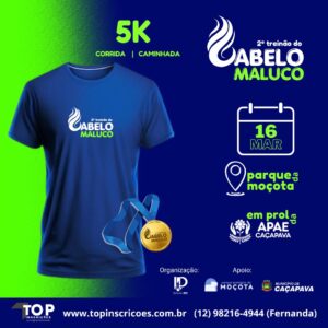 Imagem de divulgação do evento esportivo 2º Treinão do Cabelo Maluco de Corrida que acontecerá no dia 16 de Março de 2025 na cidade de Caçapava - SP