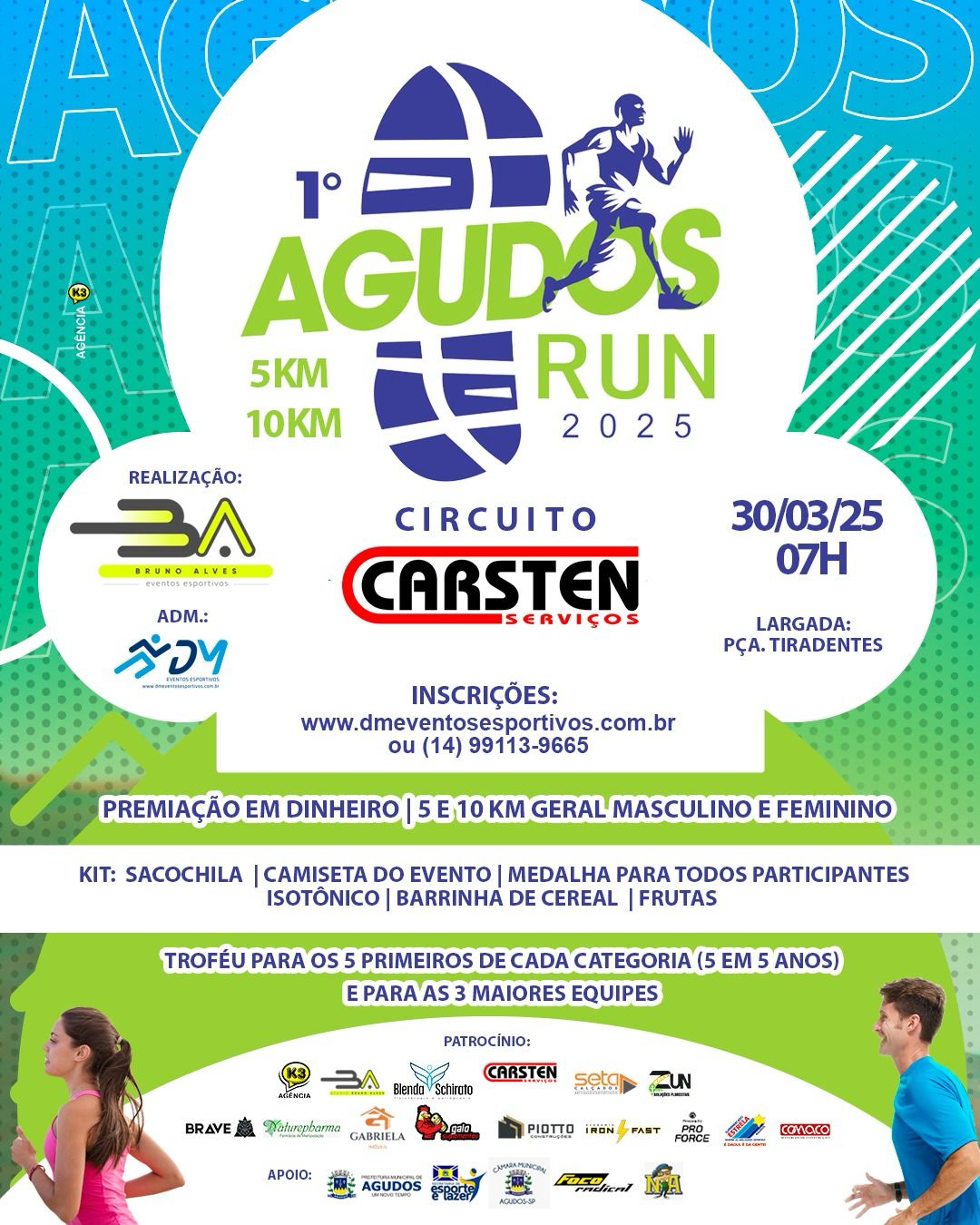 Imagem de divulgação do evento esportivo 1º Agudos Run de Corrida que acontecerá no dia 30 de Março de 2025 na cidade de Agudos - SP
