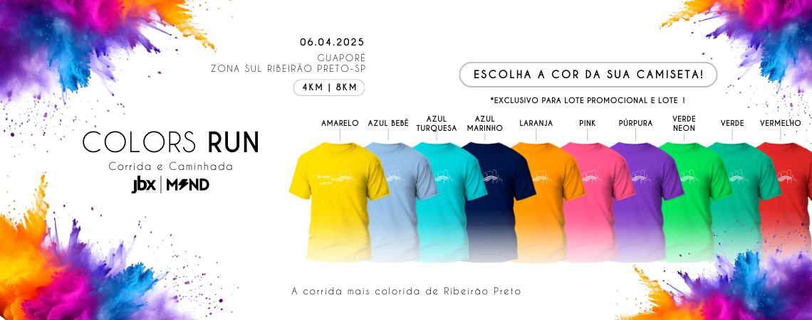 Image de divulgação do evento esportivo 5ª Colors Run - JBX Mind de Corrida que acontecerá no dia 6 de Abril de 2025 na cidade de Ribeirão Preto - SP