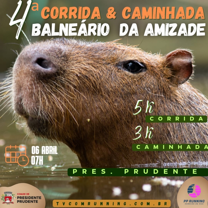 Imagem de divulgação do evento esportivo 4ª Corrida e Caminhada Balneário da Amizade de Corrida que acontecerá no dia 6 de Abril de 2025 na cidade de Presidente Prudente - SP
