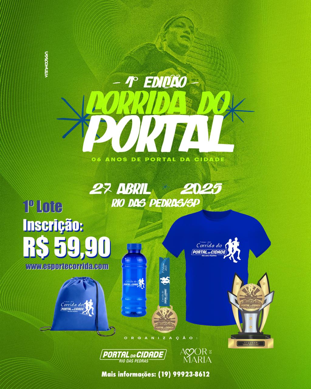 Imagem de divulgação do evento esportivo 1ª Corrida Portal da Cidade de Corrida que acontecerá no dia 27 de Abril de 2025 na cidade de Rio das Pedras - SP