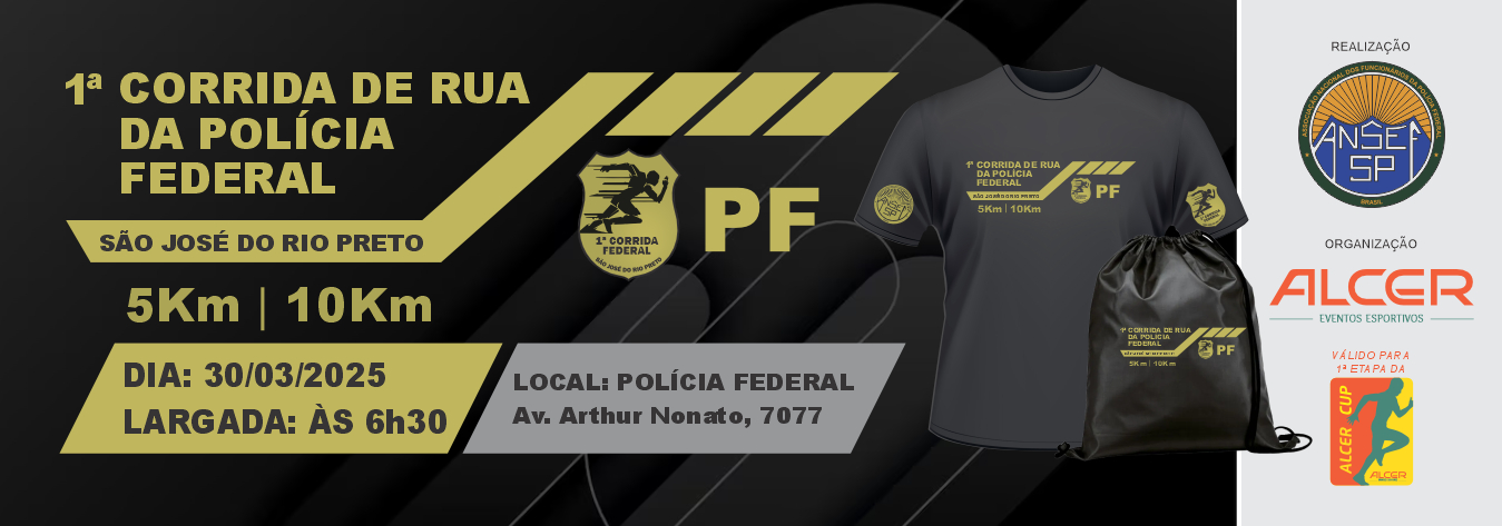 Image de divulgação do evento esportivo Corrida de Rua da Polícia Federal de Corrida que acontecerá no dia 30 de Março de 2025 na cidade de São José do Rio Preto - SP