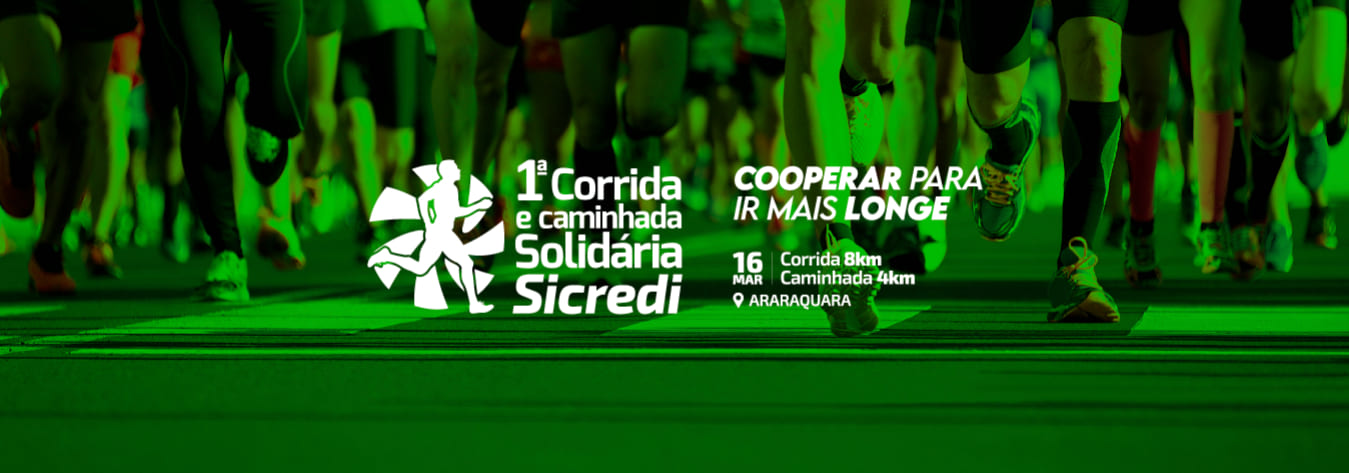 Imagem de divulgação do evento esportivo 1ª Corrida e Caminhada Solidaria Sicredi de Corrida que acontecerá no dia 16 de Março de 2025 na cidade de Araraquara - SP