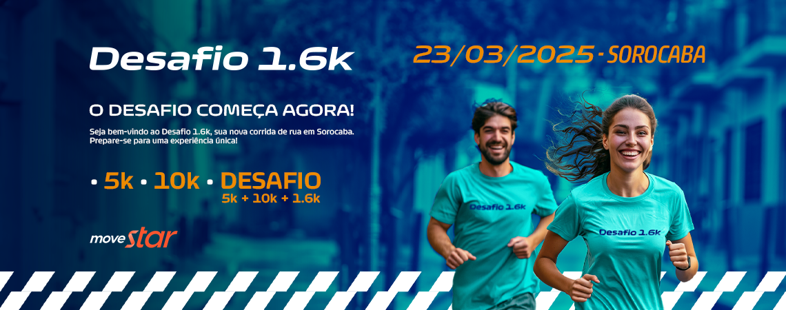 Image de divulgação do evento esportivo Desafio 1.6k de Corrida que acontecerá no dia 23 de Março de 2025 na cidade de Sorocaba - SP