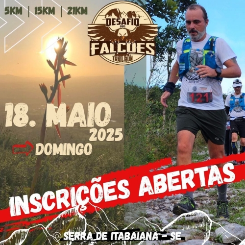 Imagem de divulgação do evento esportivo Desafio dos Falcões Trail Run de Trail Run que acontecerá no dia 18 de Maio de 2025 na cidade de Itabaiana - SE