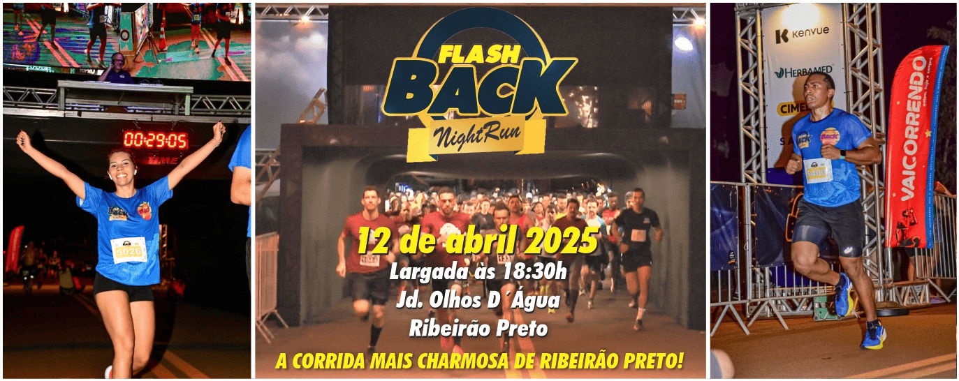 Image de divulgação do evento esportivo Flashback Night Run 2025 de Corrida que acontecerá no dia 12 de Abril de 2025 na cidade de Ribeirão Preto - SP