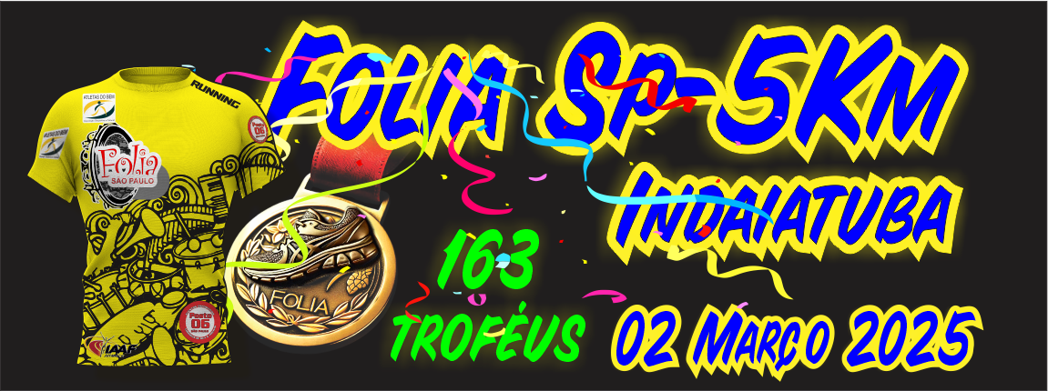 Image de divulgação do evento esportivo Folia Run de Corrida que acontecerá no dia 2 de Março de 2025 na cidade de Indaiatuba - SP
