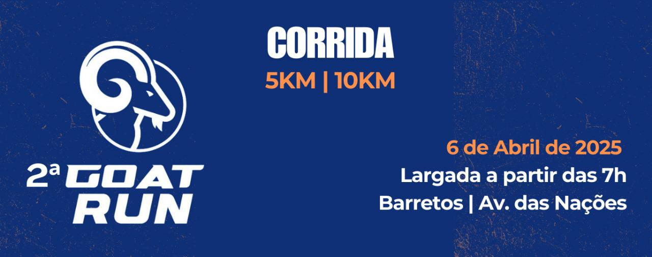 Imagem de divulgação do evento esportivo 2ª GOAT Run de Corrida que acontecerá no dia 6 de Abril de 2025 na cidade de Barretos - SP
