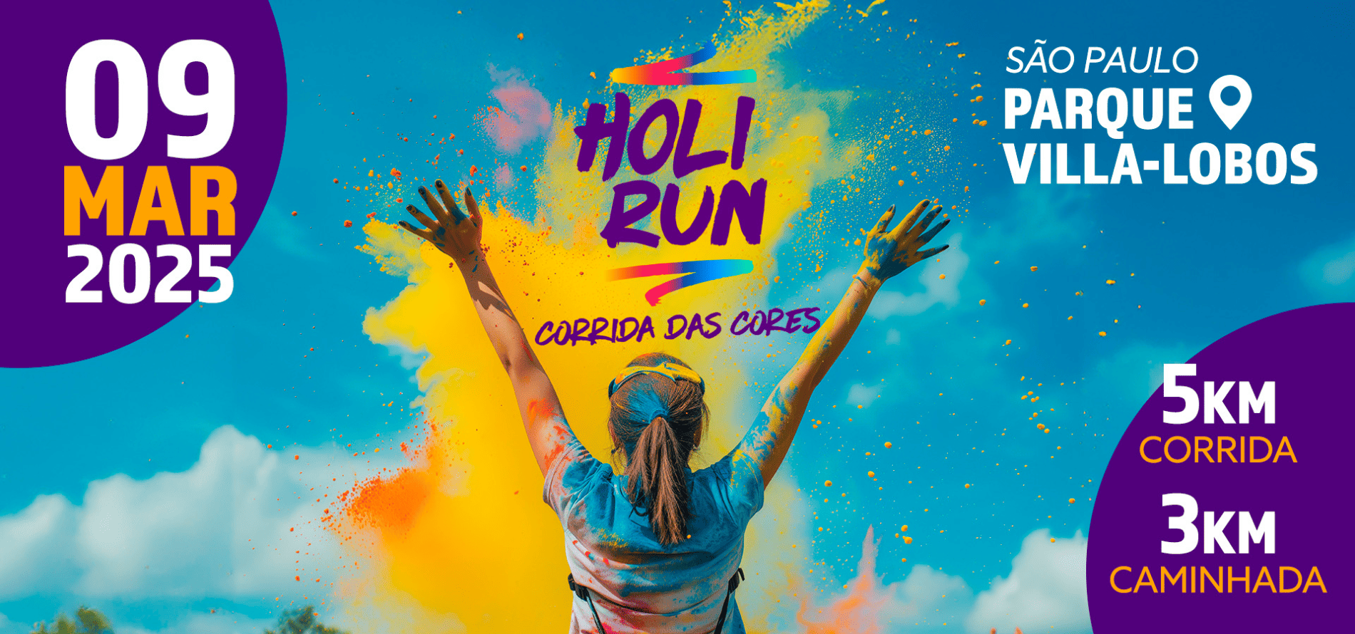 Imagem de divulgação do evento esportivo Holi Run de Corrida que acontecerá no dia 9 de Março de 2025 na cidade de São Paulo - SP