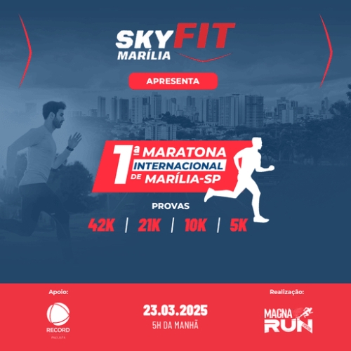 Image de divulgação do evento esportivo 1ª Maratona da Cidade de Marília de Corrida que acontecerá no dia 23 de Março de 2025 na cidade de Marília - SP