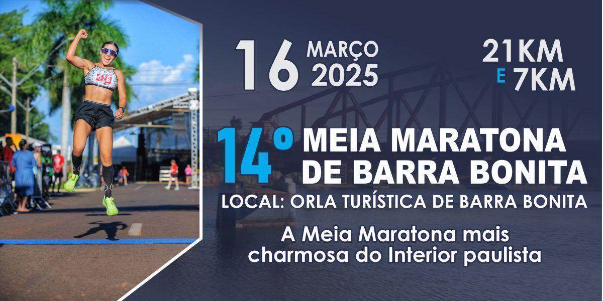 Image de divulgação do evento esportivo 14ª Meia Maratona de Barra Bonita de Corrida que acontecerá no dia 16 de Março de 2025 na cidade de Barra Bonita - SP