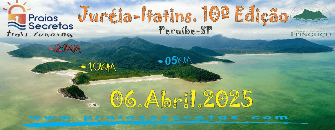 Imagem de divulgação do evento esportivo Praias Secretas - Juréia Trail Running - 10ª Edição de Trail Run que acontecerá no dia 6 de Abril de 2025 na cidade de Peruíbe - SP