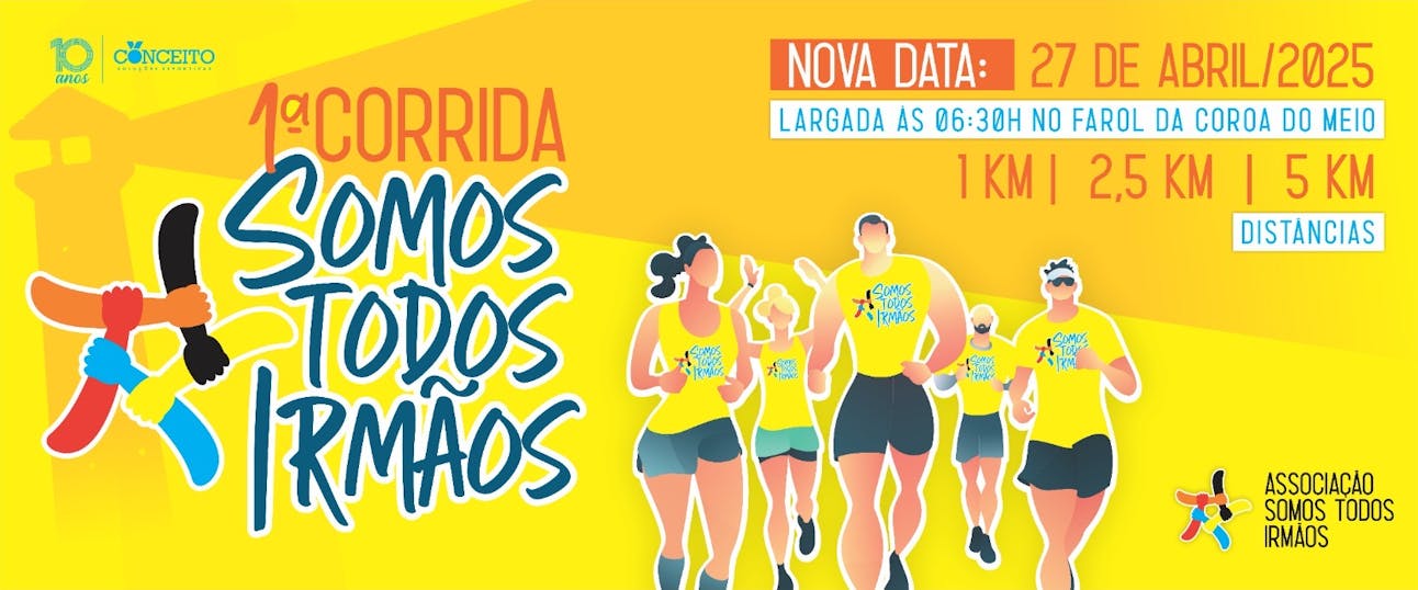 Image de divulgação do evento esportivo 1ª Corrida Somos Todos Irmãos de Corrida que acontecerá no dia 27 de Abril de 2025 na cidade de Aracaju - SE