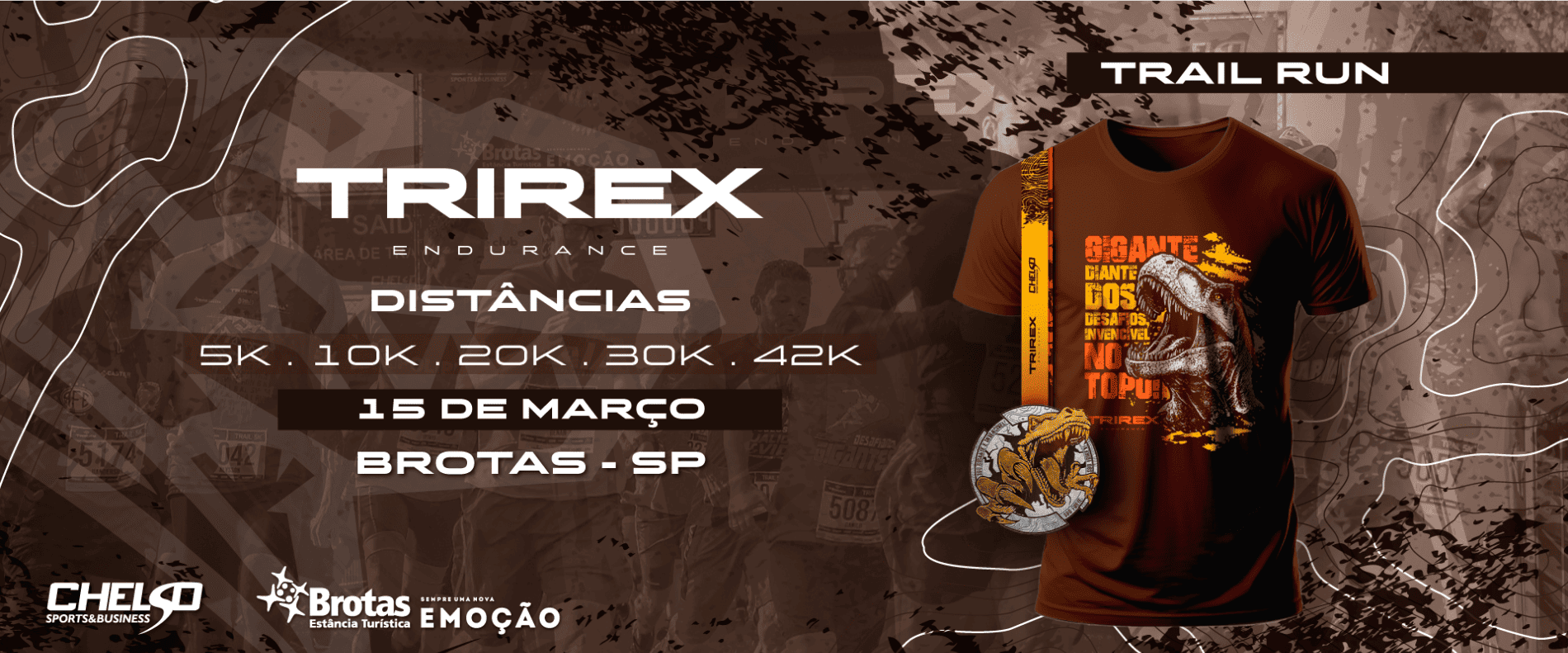 Imagem de divulgação do evento esportivo Trirex Trail Run 2025 - 1ª Etapa de Trail Run que acontecerá no dia 15 de Março de 2025 na cidade de Brotas - SP